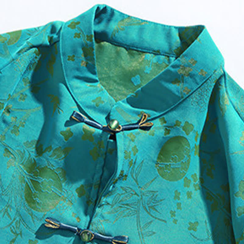 Buddha Stones Summer Vintage Elegant Mandarin Collar Gold Cloud Pattern Elbow Sleeve Men's Shirt - image 15