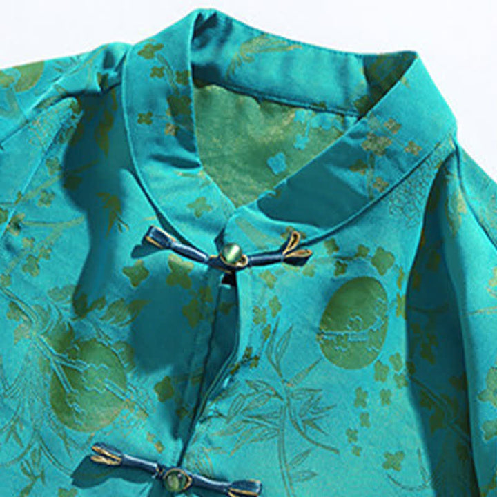 Buddha Stones Summer Vintage Elegant Mandarin Collar Gold Cloud Pattern Elbow Sleeve Men's Shirt - image 15