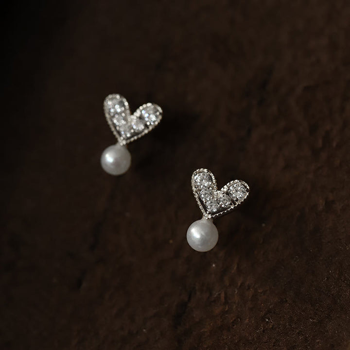 Buddha Stones 925 Sterling Silver Plated With Gold Heart Design Sincerity Earrings - Pearl(925 Sterling Silver Posts) - image 6