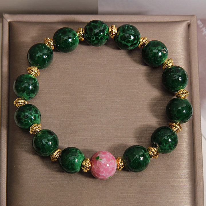 Buddha Stones Green Liuli Glass Blessings Bracelet - image 6