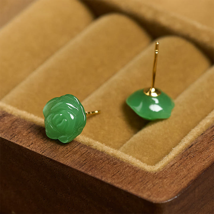 Buddha Stones 925 Sterling Silver Green Chalcedony Rose Strength Courage Earrings  - image 3