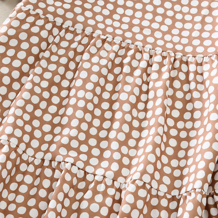 Buddha Stones Summer Elegant Polka Dot A Line Ruffle Hem Short Sleeve Knee Length Dress - image 32