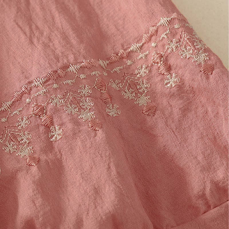Buddha Stones Spring Embroidered Cotton Half Buttons Women's Short Sleeve Shirt - image 10