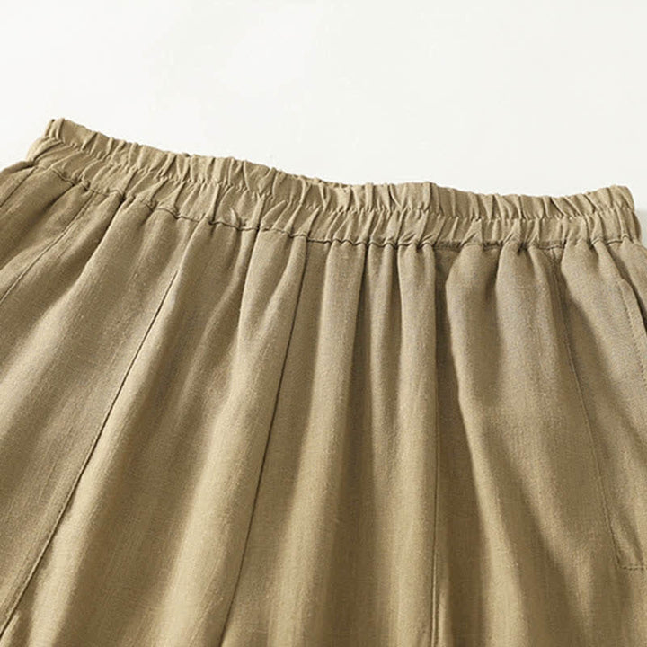 Buddha Stones Spring Solid Color Elastic Waist Cotton Women's Straight Leg Pants With Pockets - image 2