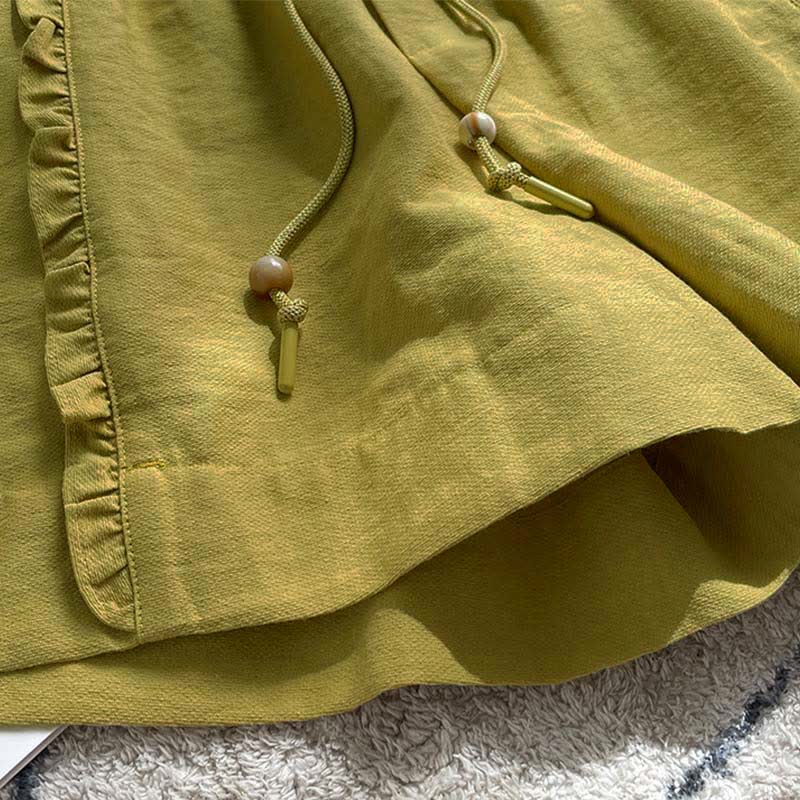 Buddha Stones Summer Drawstring Ruffle Elastic Waist Women's Shorts With Pockets - image 4