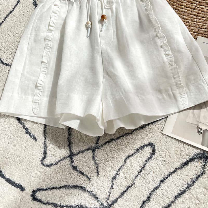 Buddha Stones Summer Drawstring Ruffle Elastic Waist Women's Shorts With Pockets - image 15