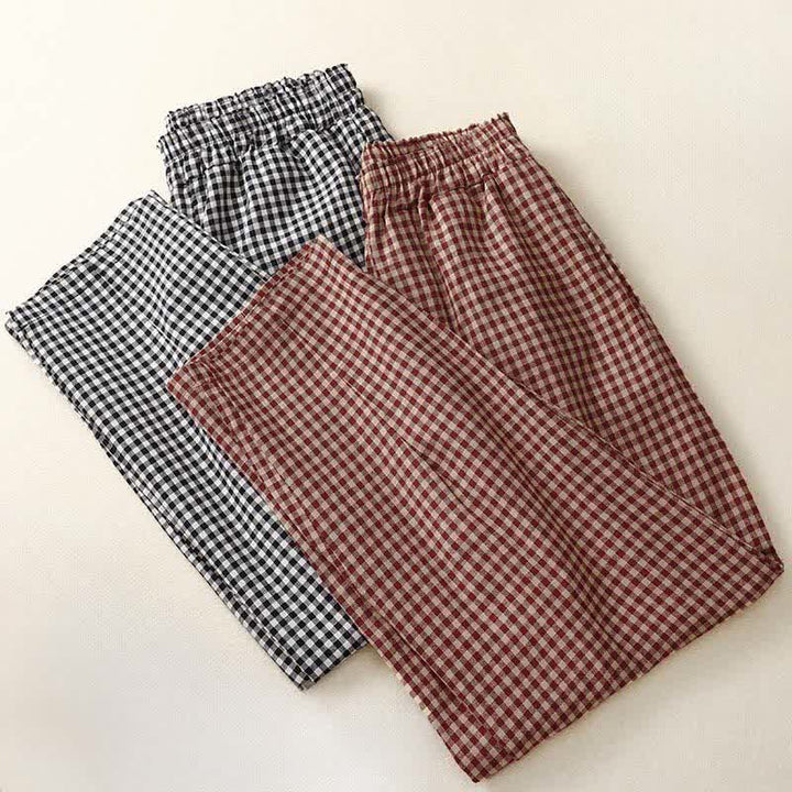 Buddha Stones Summer Plaid Elastic Waist Cropped Women's Tapered Pants With Pockets - image 15