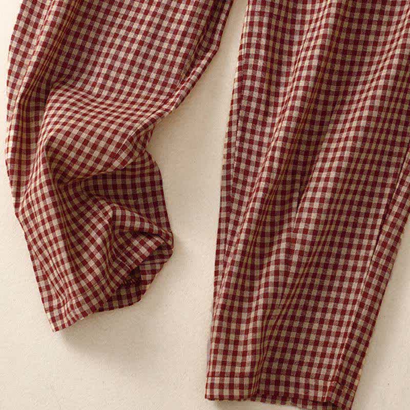 Buddha Stones Summer Plaid Elastic Waist Cropped Women's Tapered Pants With Pockets - image 4