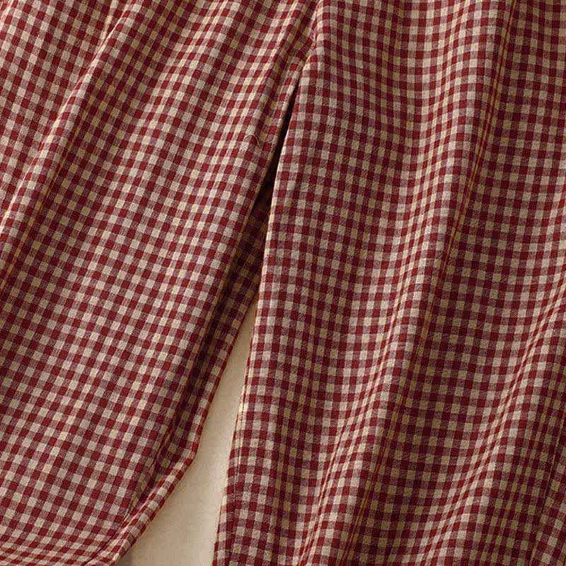 Buddha Stones Summer Plaid Elastic Waist Cropped Women's Tapered Pants With Pockets - image 3