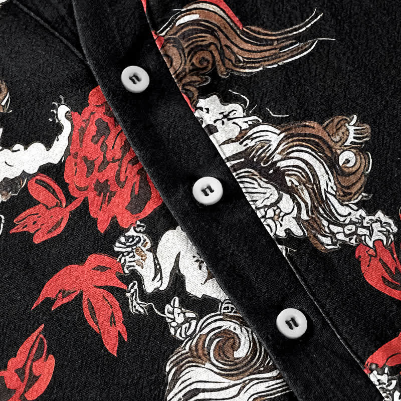 Buddha Stones Cotton Red Floral Cloud Print Henley Men's Short Sleeve Half Button Shirt - image 3