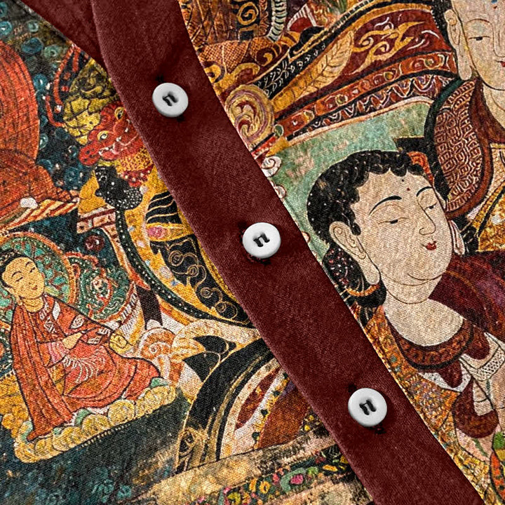 Buddha Stones Cotton Portrait Print Men's Short Sleeve Half Button Shirt - image 3