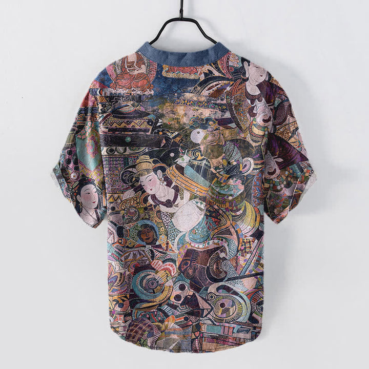 Buddha Stones Cotton Portrait Print Men's Short Sleeve Half Button Shirt - image 6
