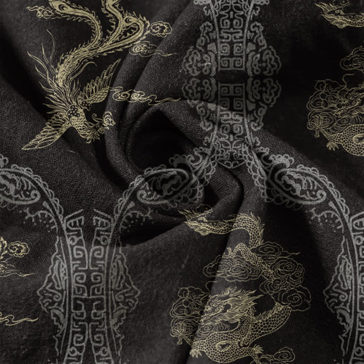 Buddha Stones Cotton Dragon Phoenix Emblem Men's Short Sleeve Half Button Shirt - image 3