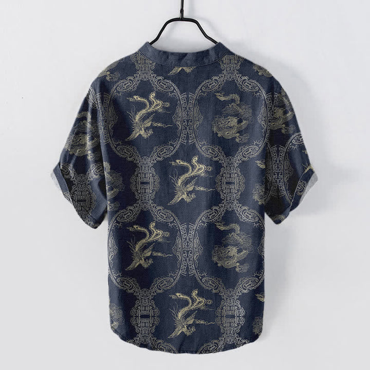 Buddha Stones Cotton Dragon Phoenix Emblem Men's Short Sleeve Half Button Shirt - image 7
