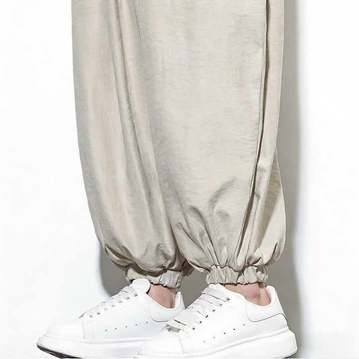 Buddha Stones Spring Solid Color Drawstring Cropped Men's Harem Cotton Pants With Pockets - image 18