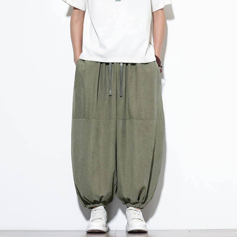 Buddha Stones Spring Solid Color Drawstring Cropped Men's Harem Cotton Pants With Pockets - OliveDrab - US/UK/AU46，EU56 (5XL) - image 27
