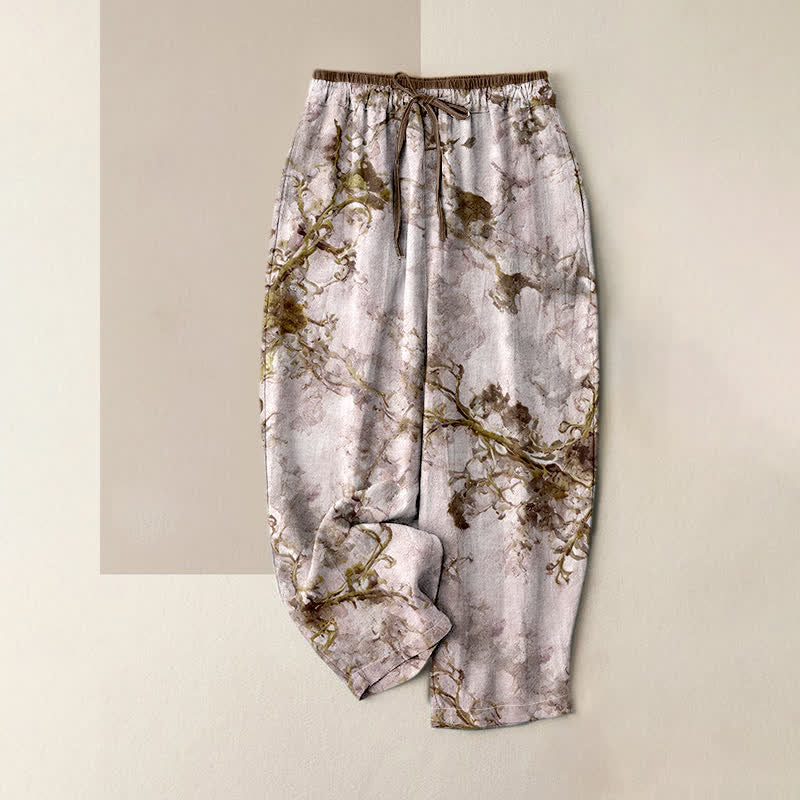 Buddha Stones Print Branches Floral Elements Women's Pure Cotton Pants With Pockets - DarkGoldenrod - US16，UK/AU20，EU48 (3XL) - image 3