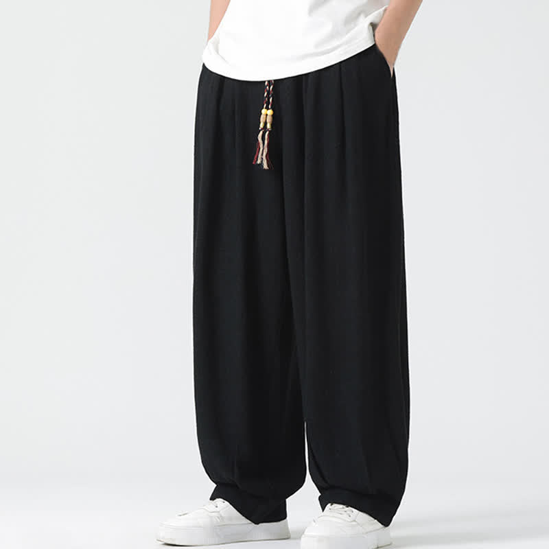 Buddha Stones Summer Drawstring Ankle Length Solid Color Men's Straight Leg Pants - Black - US/UK/AU46，EU56 (5XL) - image 17