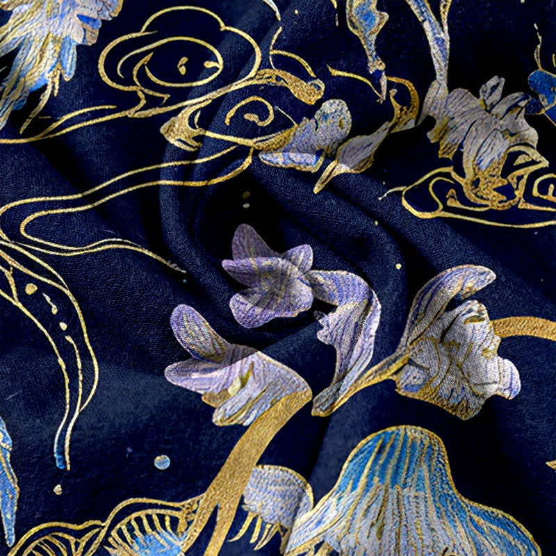 Buddha Stones Jellyfish Pattern Women's Pure Cotton Elastic Waist Pants With Pockets - image 2
