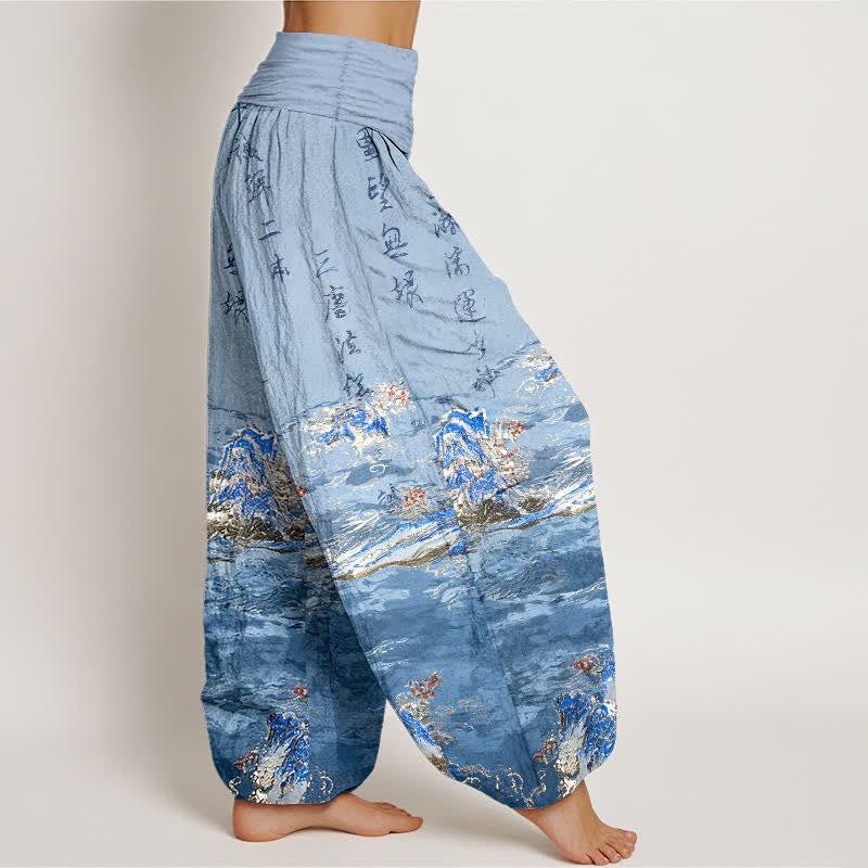 Buddha Stones Gradient Calligraphy Landscape High Waist Women's Harem Pure Cotton Pants - image 2