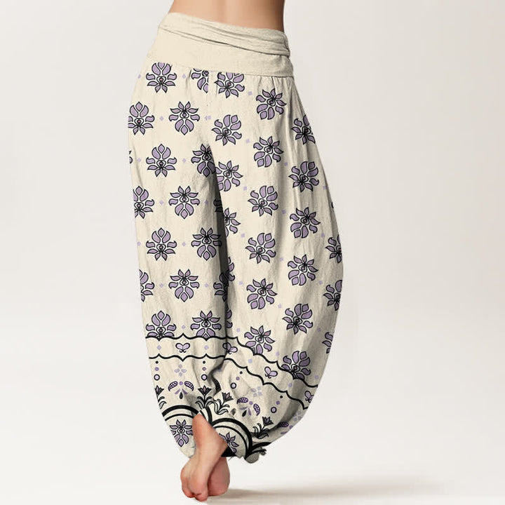 Buddha Stones Floral Pattern Pure Cotton Women's Harem Elastic High Waist Pants - image 6