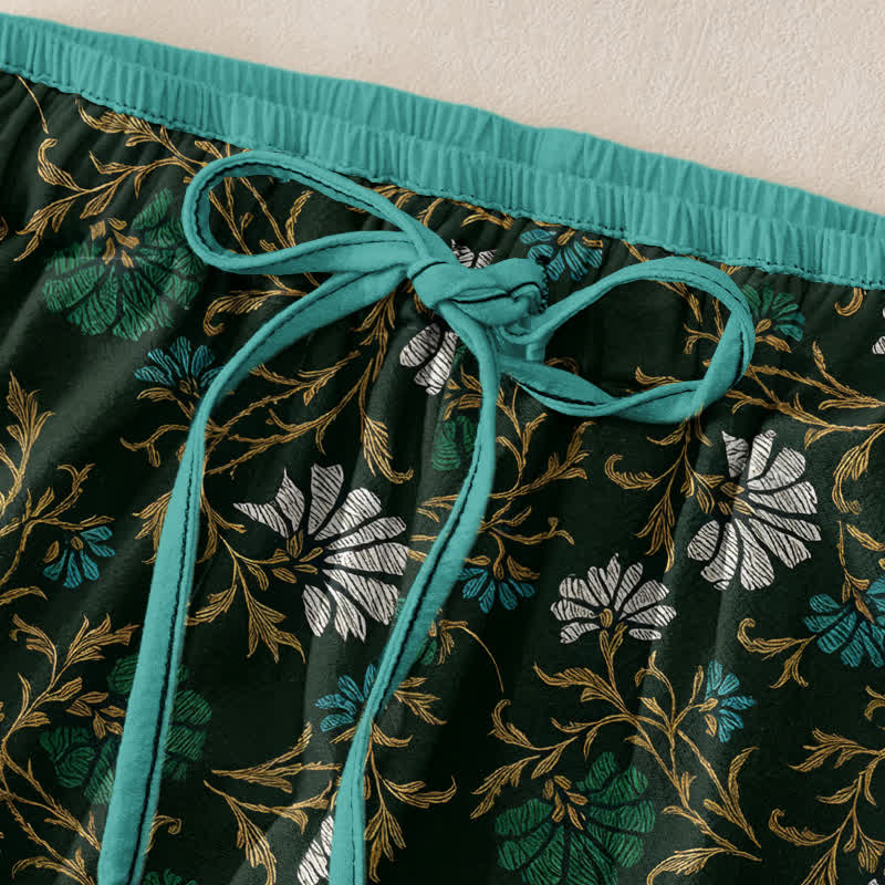 Buddha Stones Flowersl Vine Elastic Waist Drawstring Women's Cotton Pants With Pockets - image 1