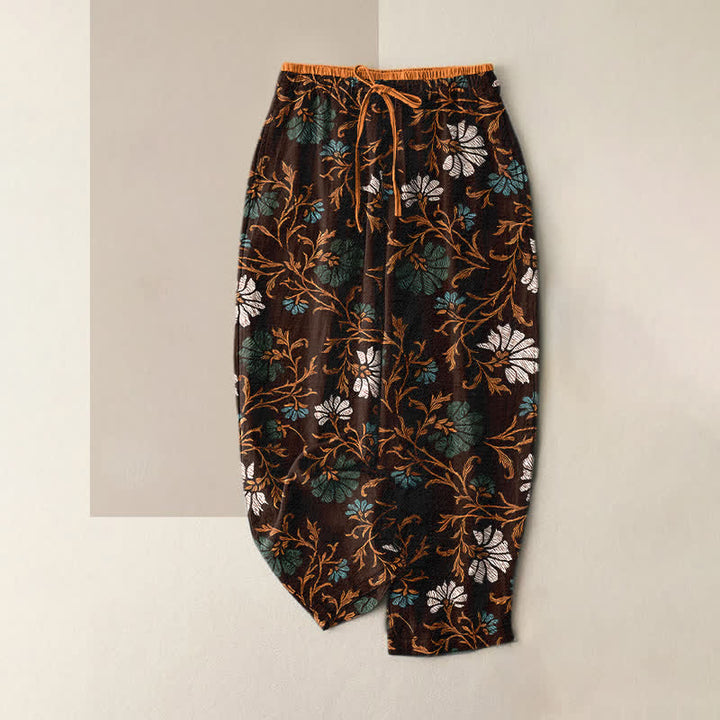 Buddha Stones Flowersl Vine Elastic Waist Drawstring Women's Cotton Pants With Pockets - Peru - US16，UK/AU20，EU48 (3XL) - image 8
