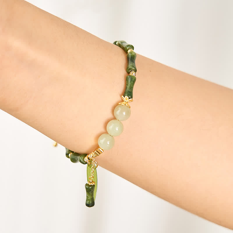 Buddha Stones Bamboo Bufferfly Peridot Hetian Jade Bead Peace Bracelet - image 4