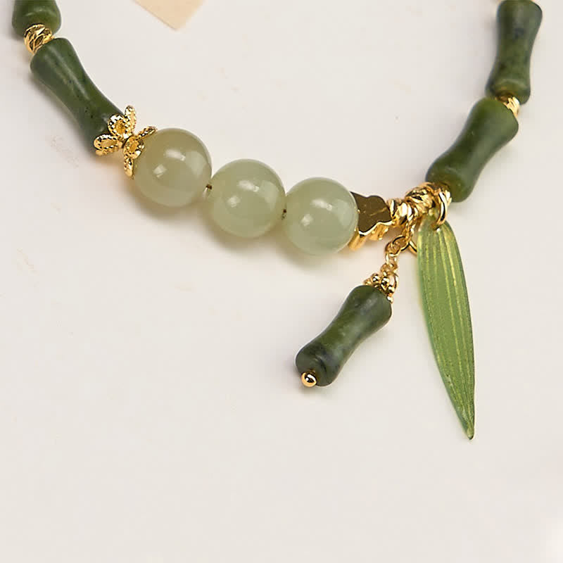 Buddha Stones Bamboo Bufferfly Peridot Hetian Jade Bead Peace Bracelet - image 2