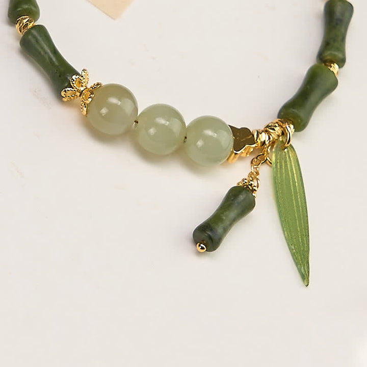Buddha Stones Bamboo Bufferfly Peridot Hetian Jade Bead Peace Bracelet - image 2