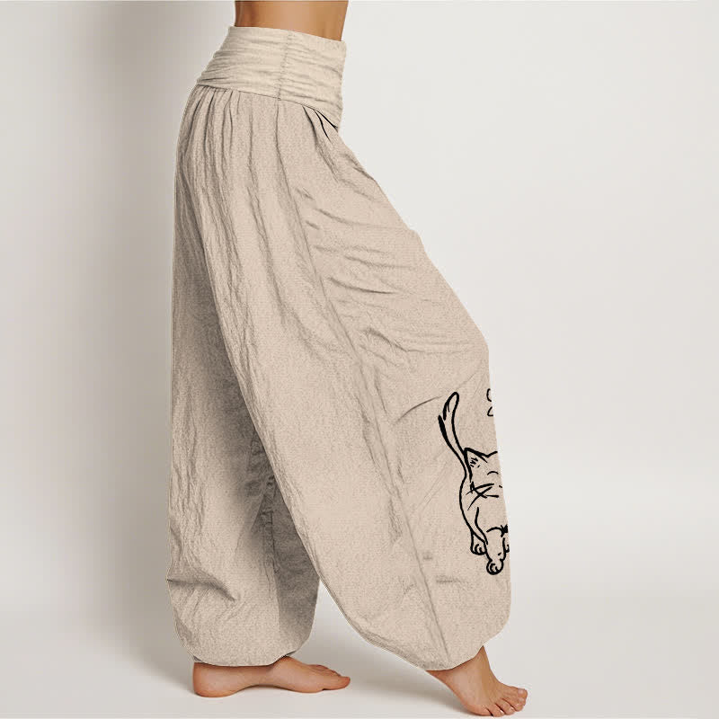Buddha Stones Pure Cotton Cute Cat Print Women's Harem Elastic Waist Pants - image 13