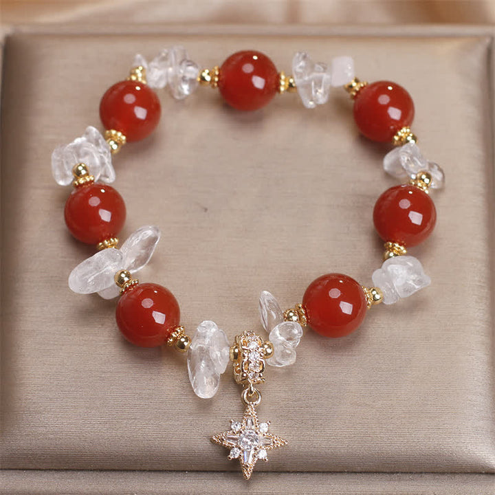Buddha Stones Natural Red Agate Clear Quartz Hexagram Charm Confidence Bracelet - image 4