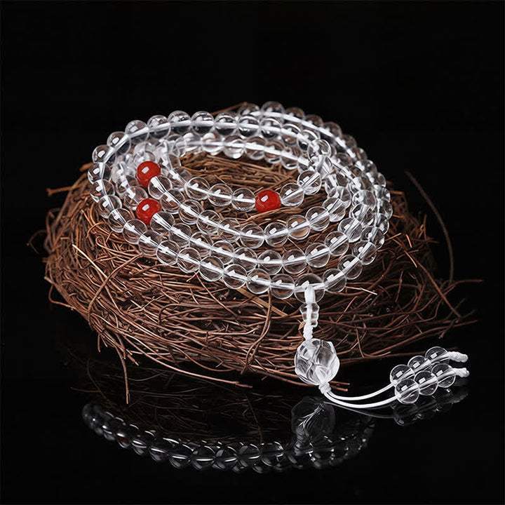 Buddha Stones Liuli Lotus 108 Round Beads Enlightenment Mala - Red Beads White String - image 0
