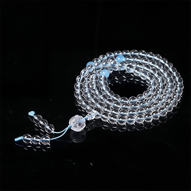 Buddha Stones Liuli Lotus 108 Round Beads Enlightenment Mala - Blue String - image 6