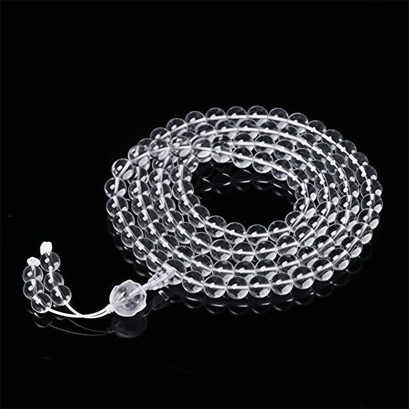 Buddha Stones Liuli Lotus 108 Round Beads Enlightenment Mala - White String - image 8