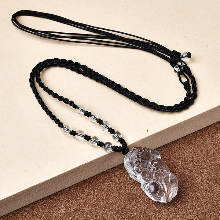 Buddha Stones Natural Clear Quartz Pixiu Clarity Beads Rope Necklace - A Pixiu Facing Left - Clear Quartz(33*18.8*11 mm) - image 7