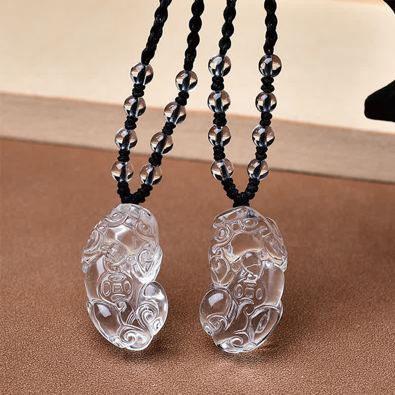 Buddha Stones Natural Clear Quartz Pixiu Clarity Beads Rope Necklace - image 8