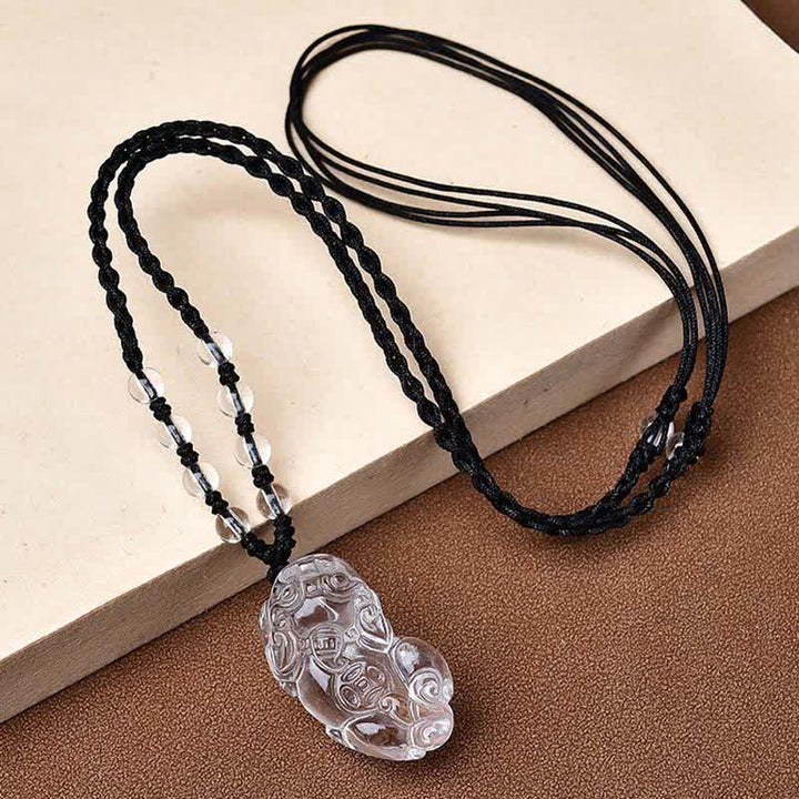 Buddha Stones Natural Clear Quartz Pixiu Clarity Beads Rope Necklace - A Pixiu Facing Right - Clear Quartz(33*18.8*11 mm) - image 0