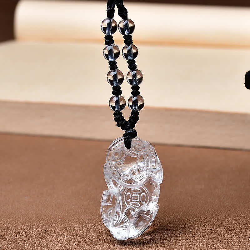 Buddha Stones Natural Clear Quartz Pixiu Clarity Beads Rope Necklace - image 3