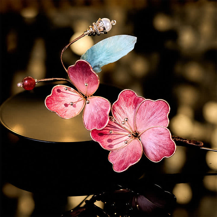 Buddha Stones Handcrafted Silk Art Velvet Flower Red Flower Brooch - Red Flower About 6*12cm - image 0