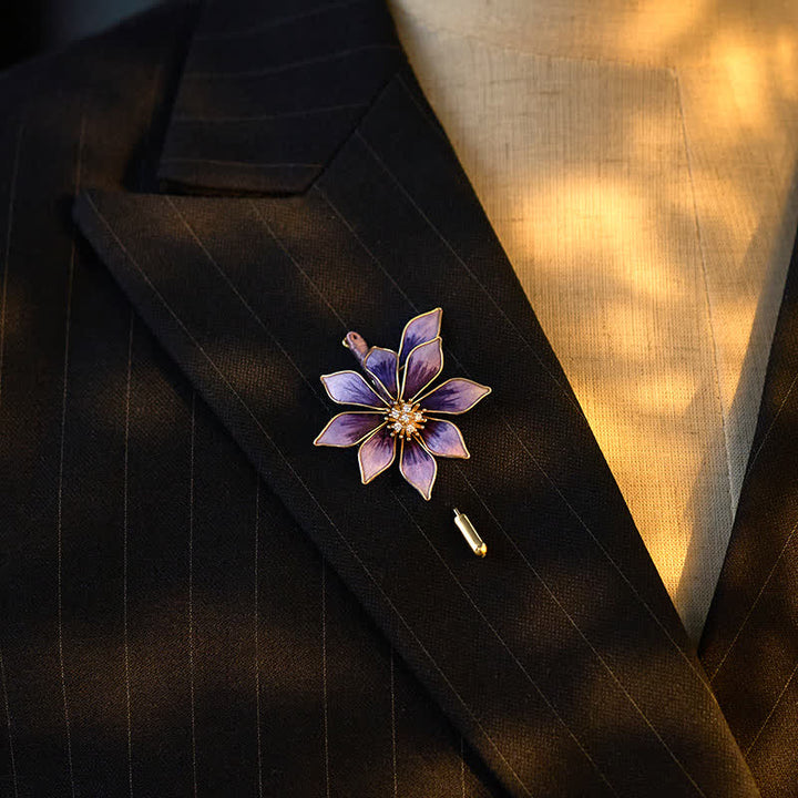 Buddha Stones Handcrafted Silk Art Velvet Flower Purple Flower Brooch - image 3
