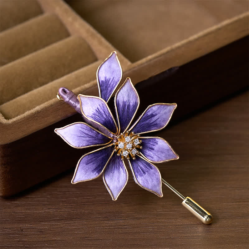 Buddha Stones Handcrafted Silk Art Velvet Flower Purple Flower Brooch - image 1