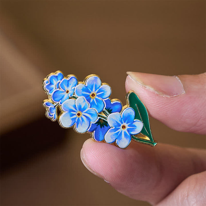 Buddha Stones Small Forget-Me-Not Corn Poppy Lily of the Valley Hydrangea Lupine Copper Brooch - image 2