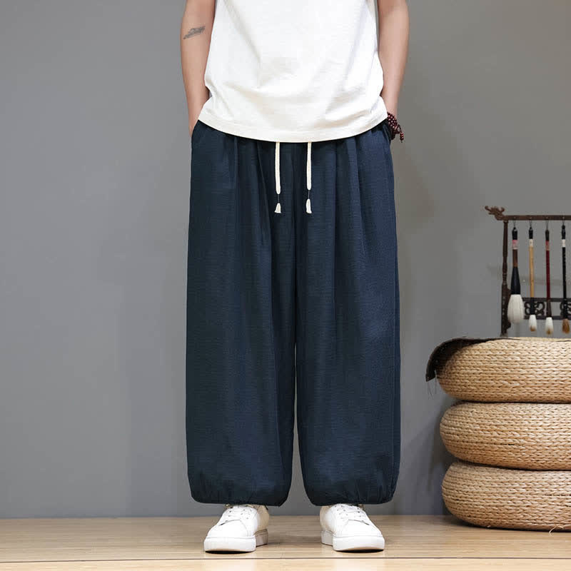 Buddha Stones Summer Zen Elastic Waist Cuff Men's Cropped Harem Pants With Pockets - image 6