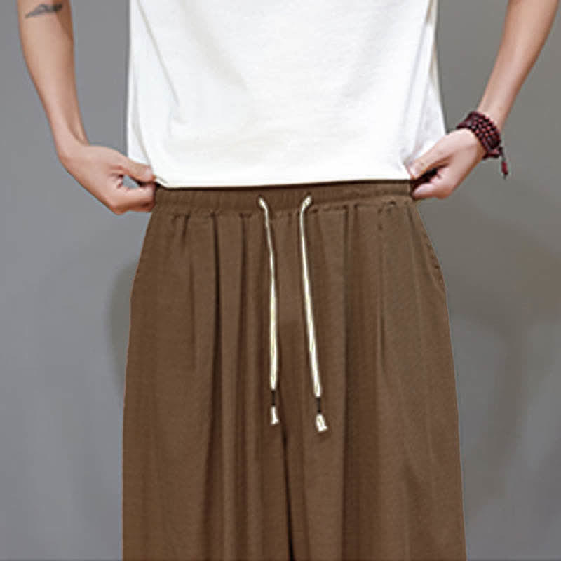 Buddha Stones Summer Zen Elastic Waist Cuff Men's Cropped Harem Pants With Pockets - image 23