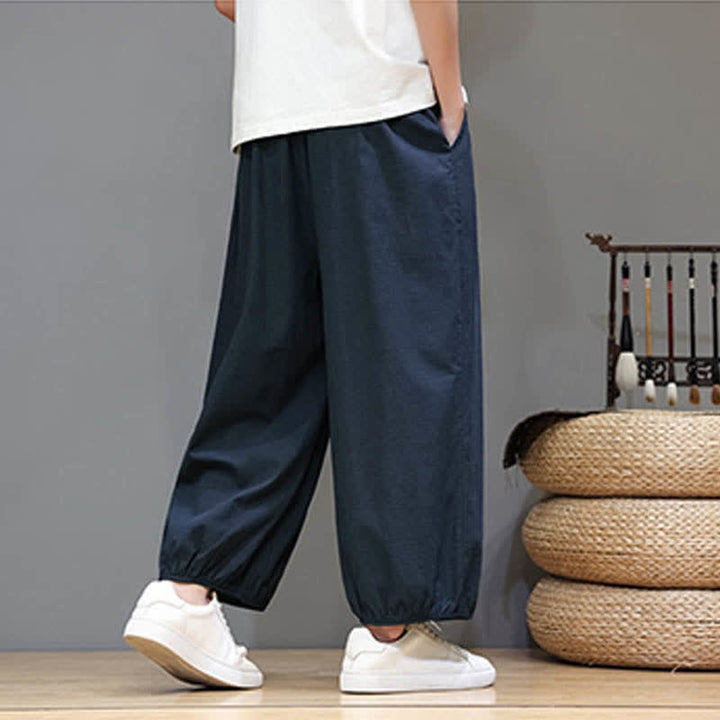Buddha Stones Summer Zen Elastic Waist Cuff Men's Cropped Harem Pants With Pockets - image 4
