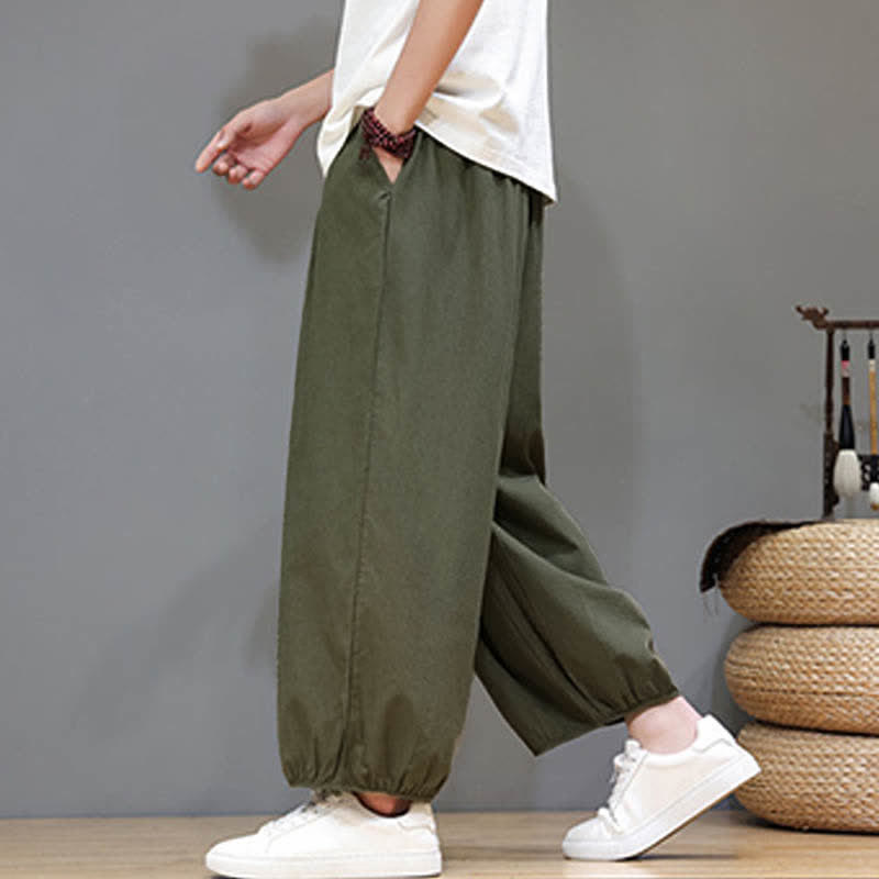 Buddha Stones Summer Zen Elastic Waist Cuff Men's Cropped Harem Pants With Pockets - DarkOliveGreen - US/UK/AU46，EU56 (5XL) - image 9