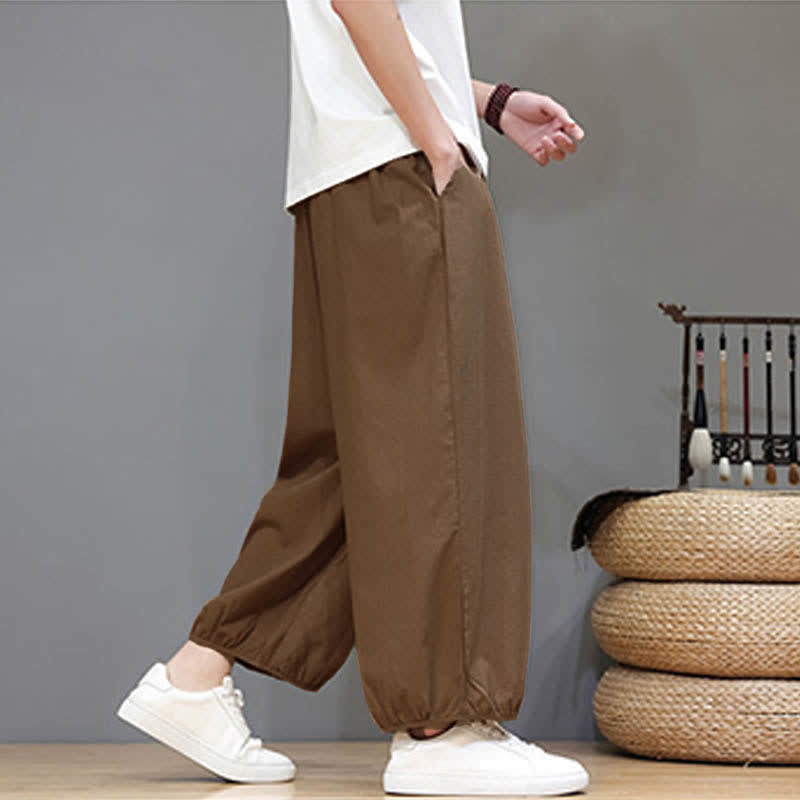 Buddha Stones Summer Zen Elastic Waist Cuff Men's Cropped Harem Pants With Pockets - image 26