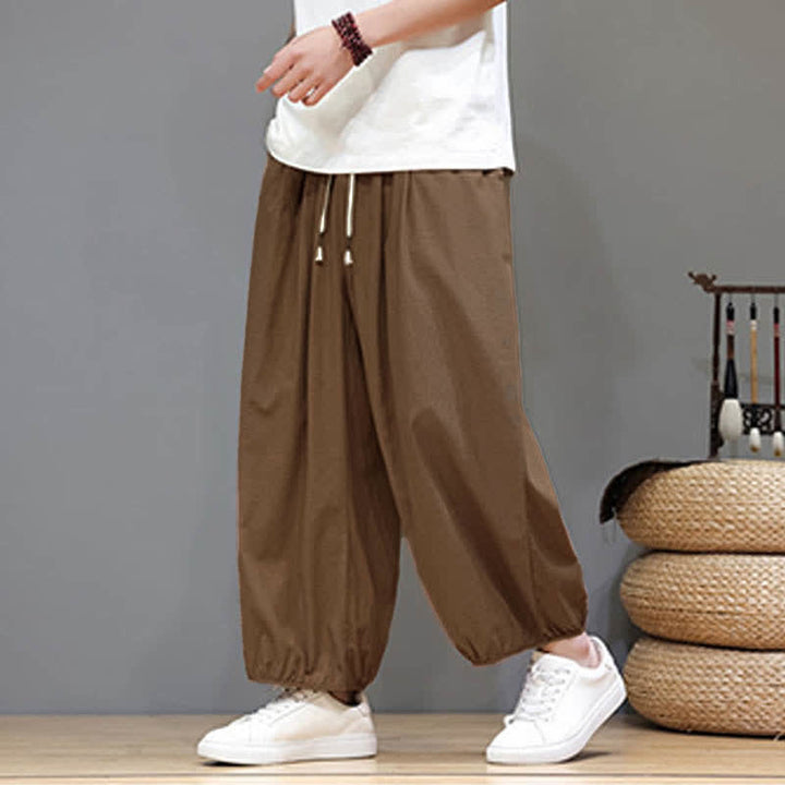 Buddha Stones Summer Zen Elastic Waist Cuff Men's Cropped Harem Pants With Pockets - SaddleBrown - US/UK/AU46，EU56 (5XL) - image 17