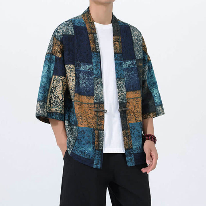 Buddha Stones Summer Tropical Leaf Print Linen Blend Men's Short Sleeve Kimono - image 8